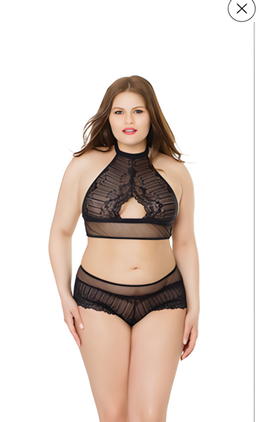 2Pc Fishnet Set Blk Plus