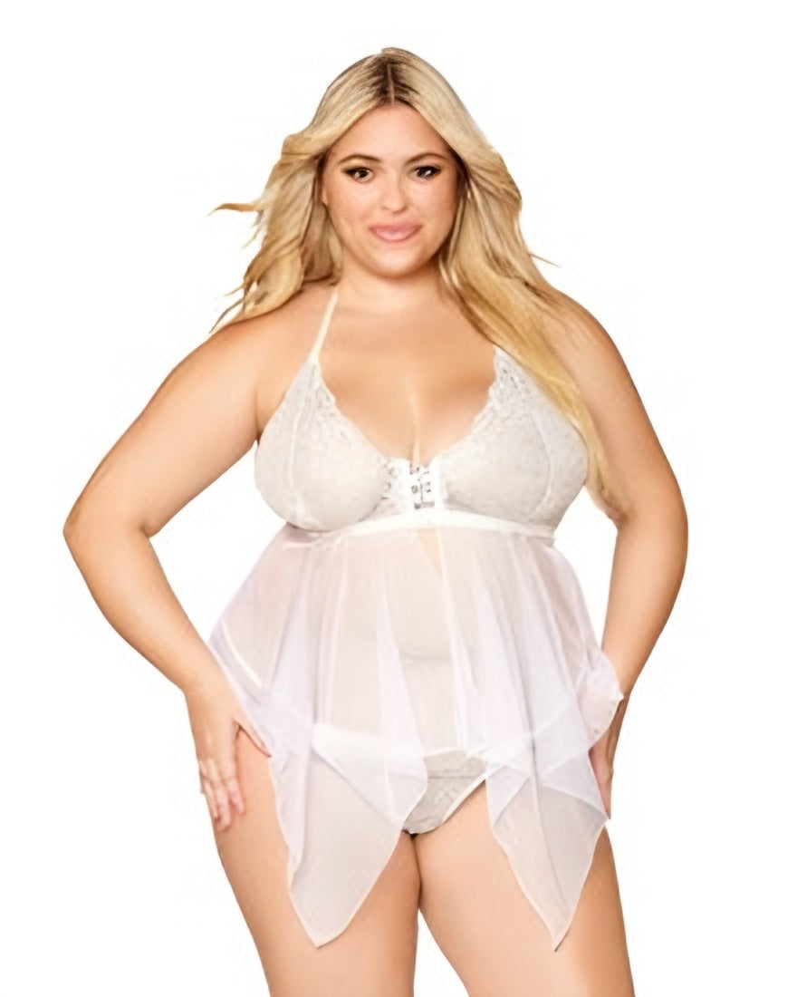 Lace & Mesh Bbydoll Set Wh Plus