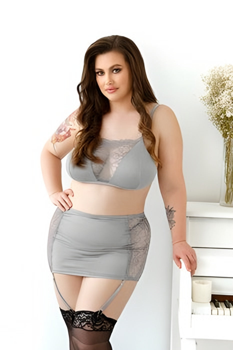 Layne 2Pc Skirt Set Grey Plus