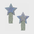 PASTEASE STAR PASTIES SIL GLITTER W/FRINGE