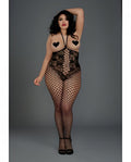 Open Cup Bodystocking Blk Plus