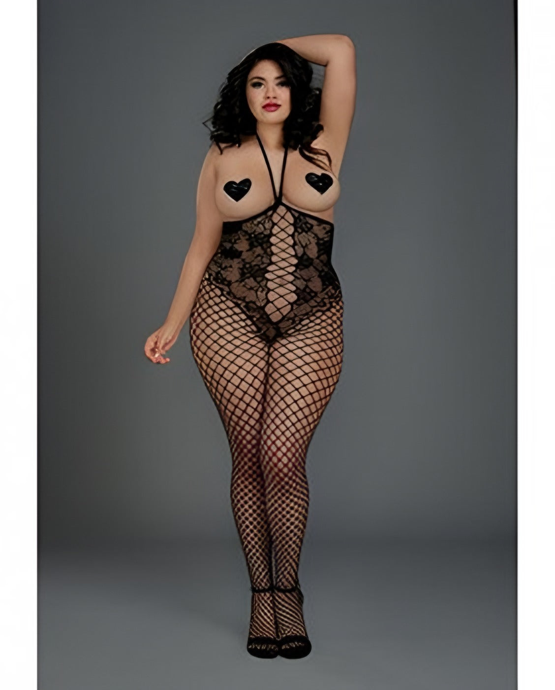 Open Cup Bodystocking Blk Plus