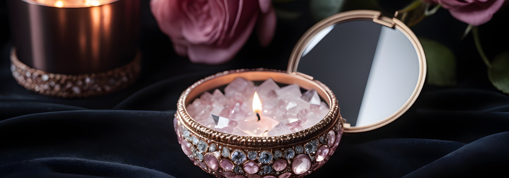 Gemstones sparkling on black velvet