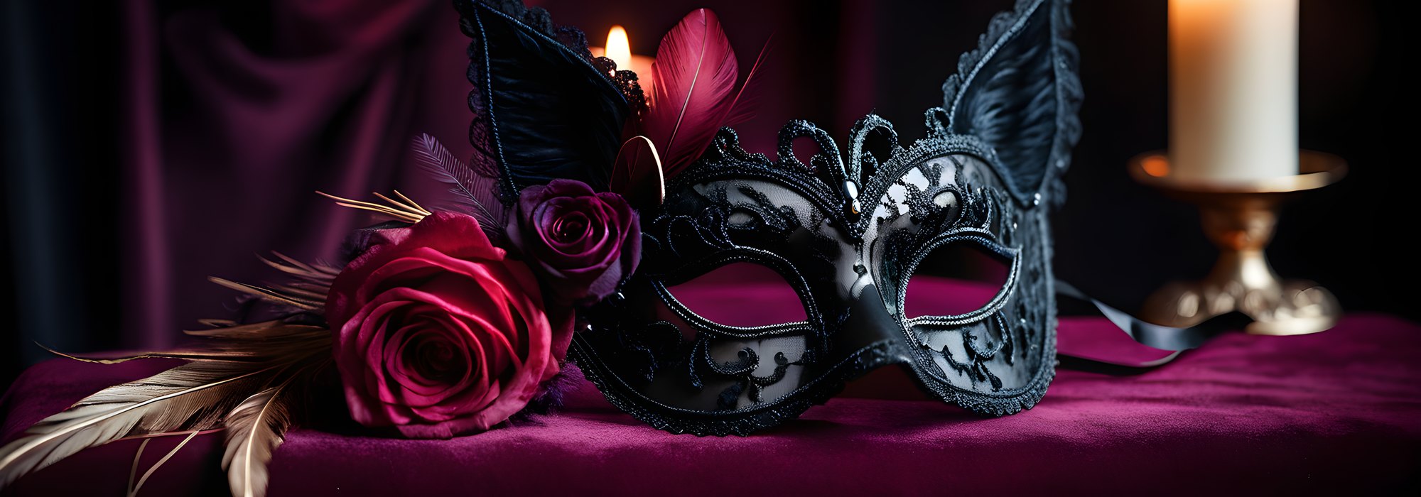 Cat ears, mask and devil horns on plum velvet