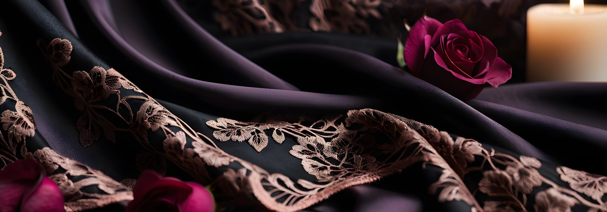 Fine black lace over blush satin