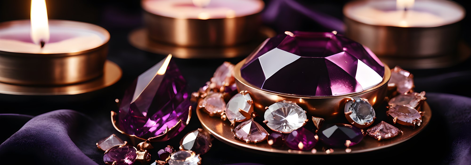 Jewel gemstones sparkling on black velvet
