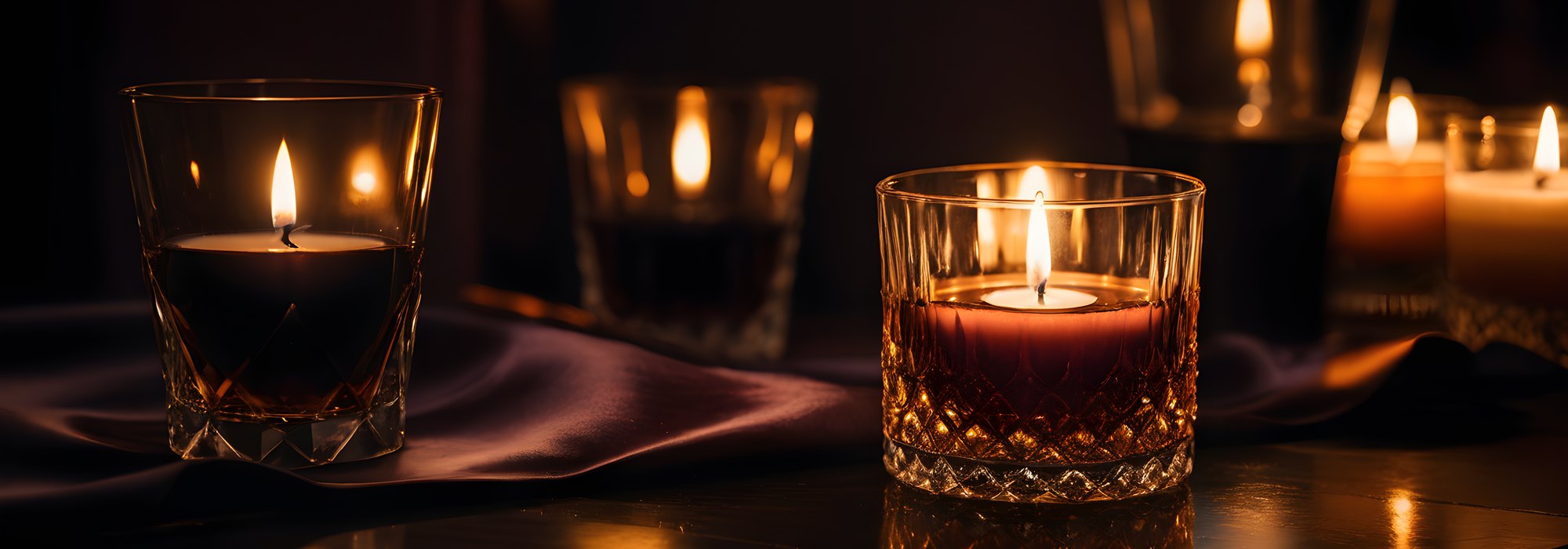 Charcoal satin, candle and whisky glass
