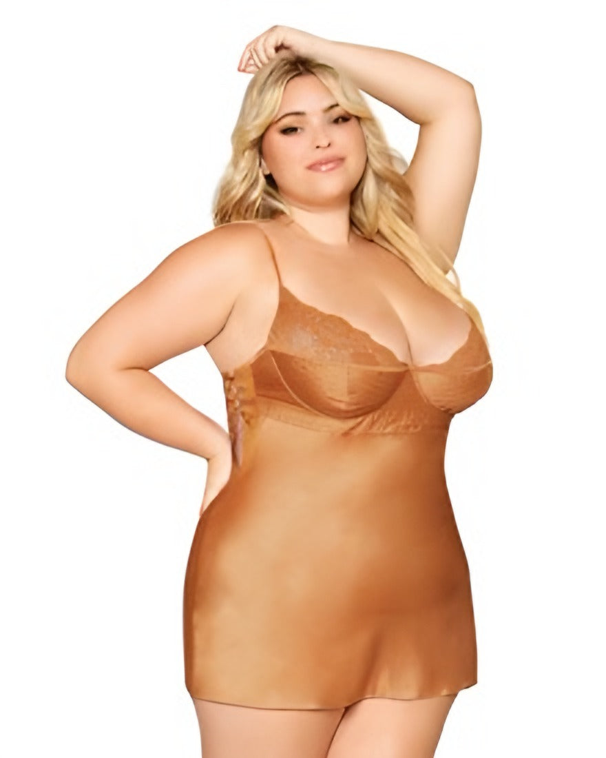 Copper Satin Chemise Plus