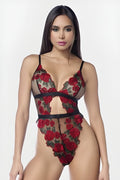 Rose Embroidered Mesh Teddy