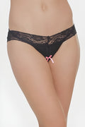 Crotchless Black Thong W/ Bow