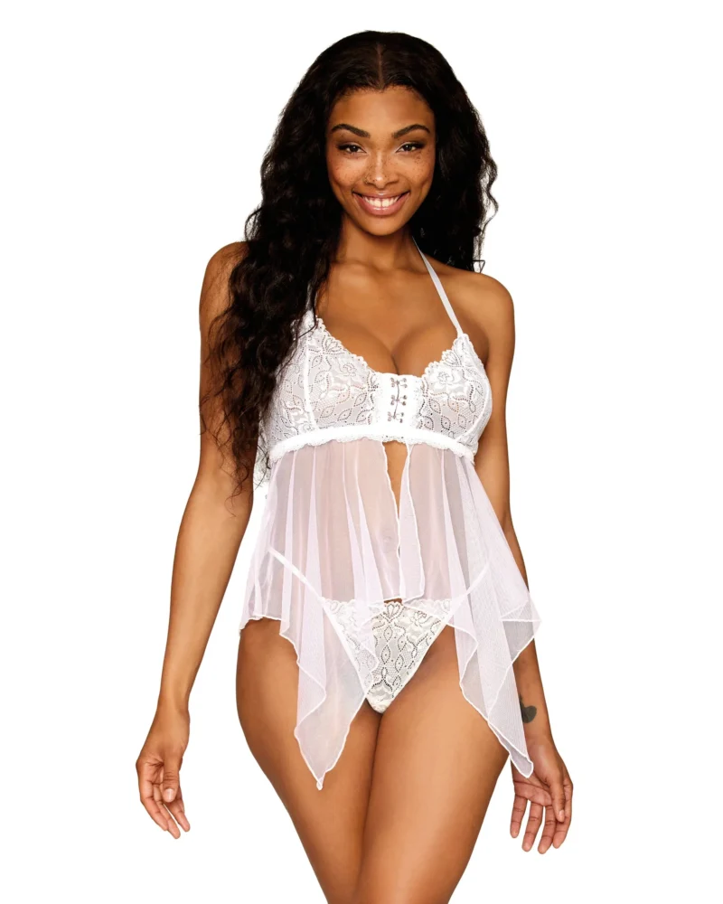 LACE & MESH BBYDOLL SET WH - Image 4